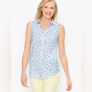 Talbots Sleeveless Bicolor Print Blouse Sz 14 Like New
